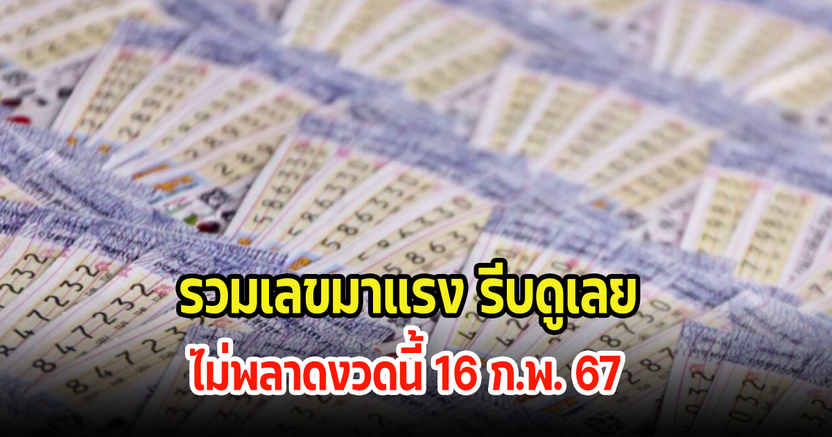 มาแล้ว รวมเลขมาแรง รีบดูเลยไม่พลาดงวดนี้ 16 ก.พ. 67