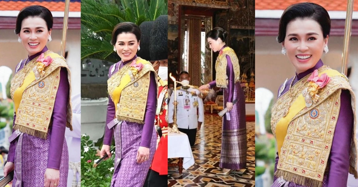 พระสิริโฉมงดงามยิ่ง พระราชินีฉลองพระองค์ผ้าไหมลายสุริย์ฉาย