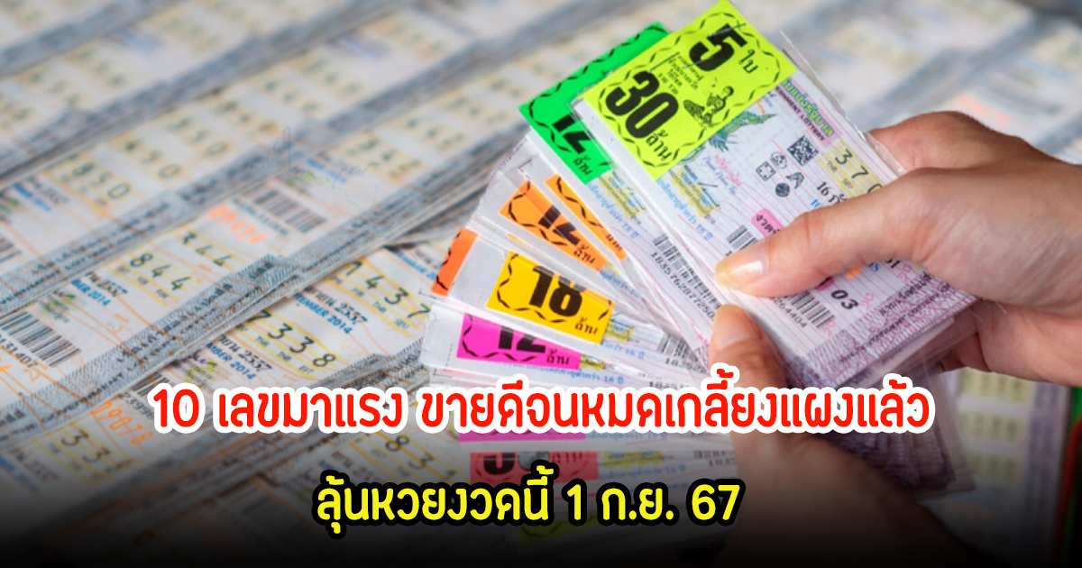 มาแล้ว! 10 เลขมาแรง ขายดีจนหมดเกลี้ยงแผงแล้ว ลุ้นหวยงวดนี้ 1 ก.ย. 67