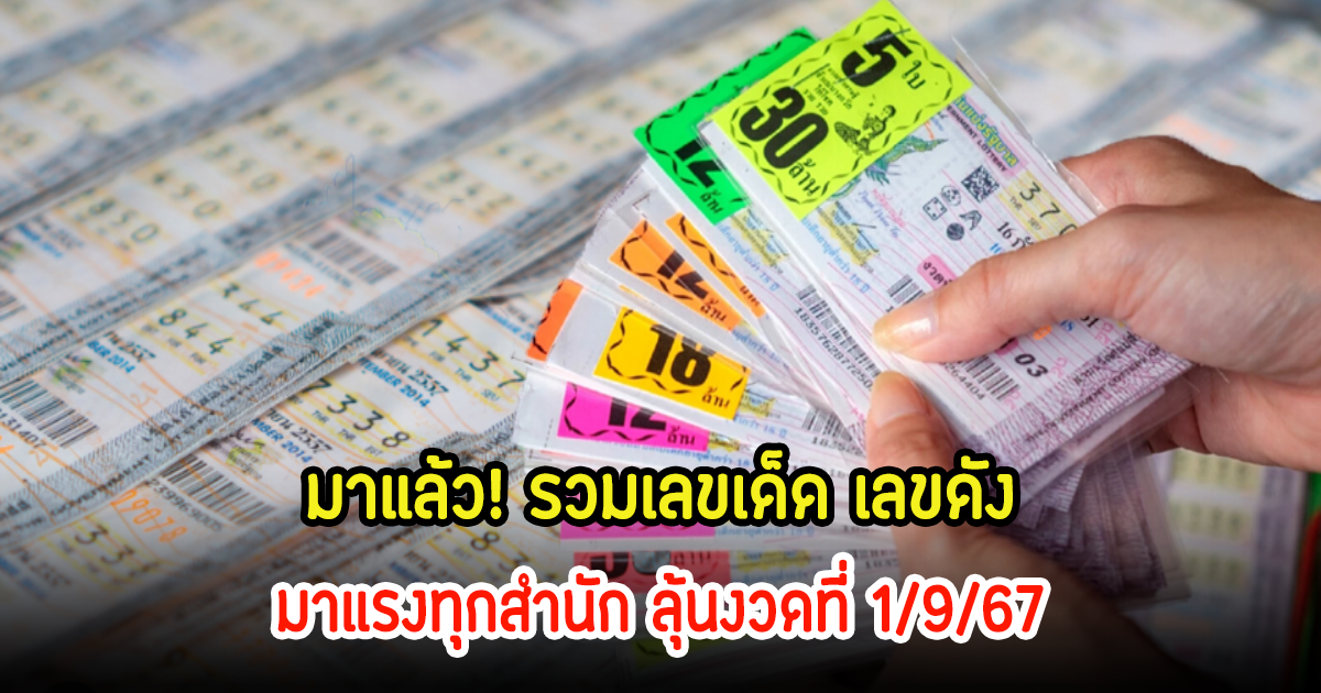 โค้งสุดท้าย! 10 เลขมาแรง ขายดีจนหมดเกลี้ยงแผงแล้ว ลุ้นหวยงวดนี้ 1 ก.ย. 67