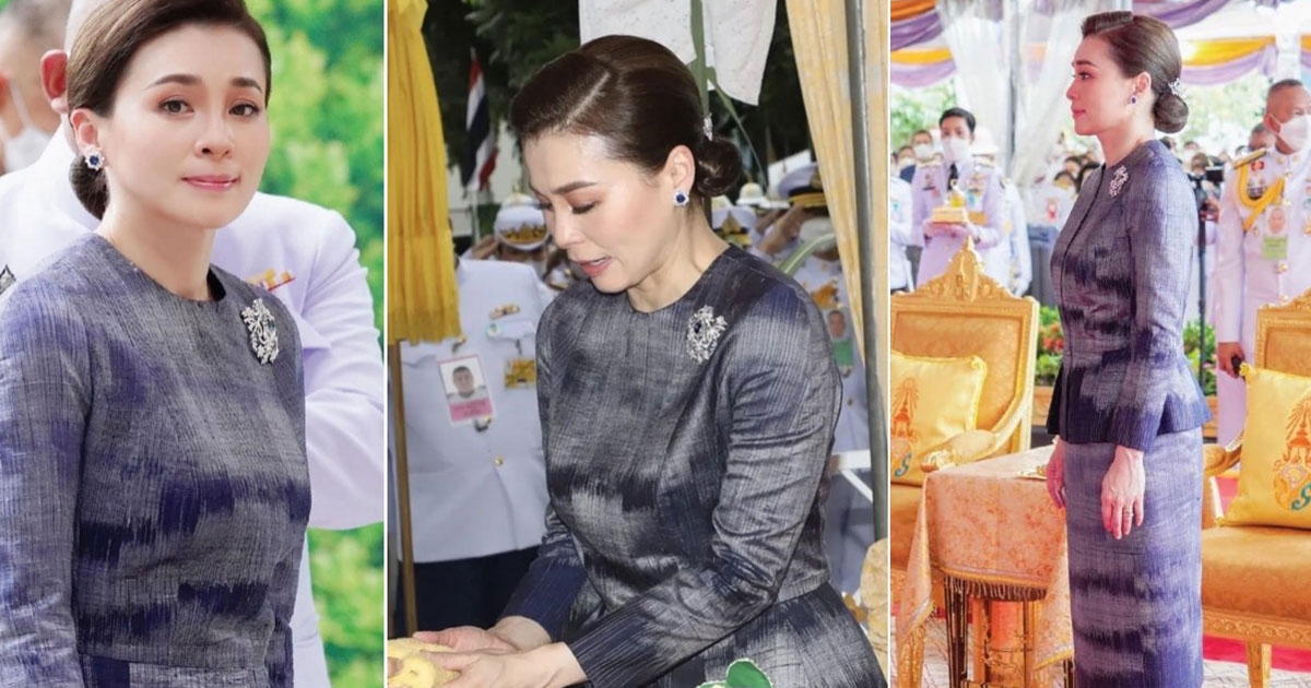 สง่างาม พระราชินีทรงฉลองพระองค์ไทยสากล ผ้าไหมมัดหมี่สไลด์สลับมับไม