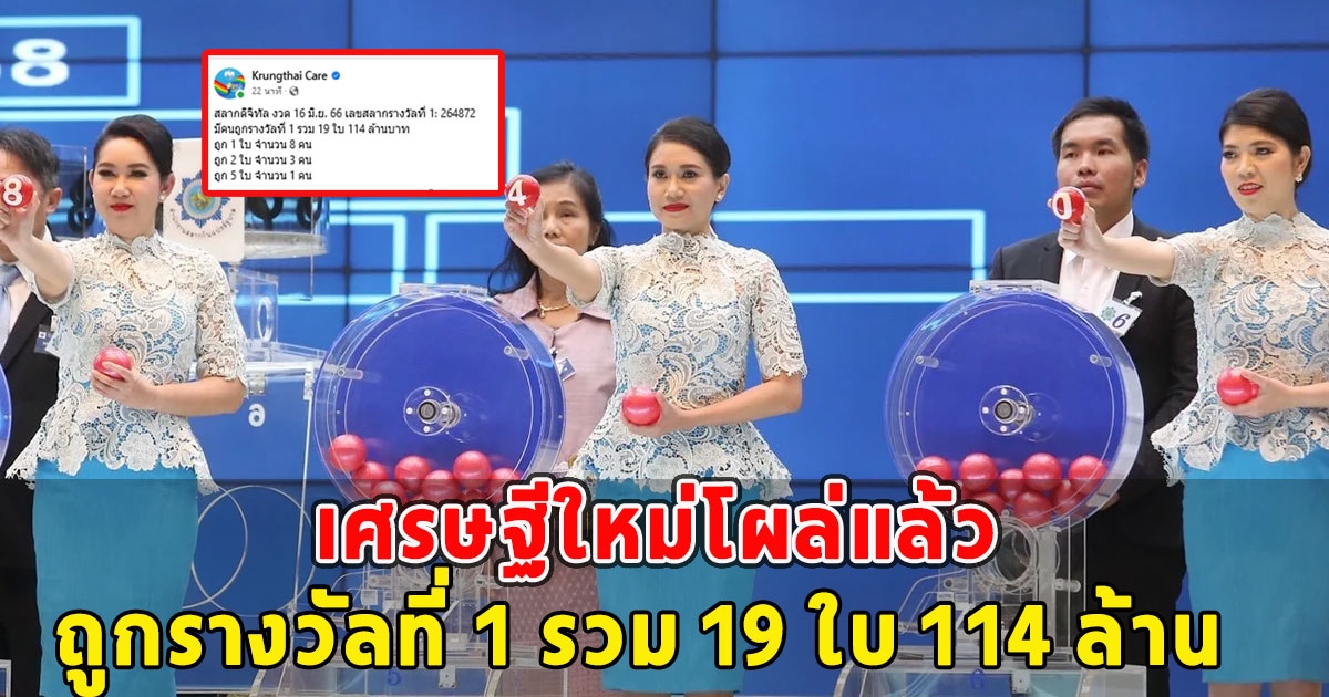 เศรษฐีใหม่โผล่แล้ว ถูกรางวัลที่ 1 รวม 19 ใบ 114 ล้าน